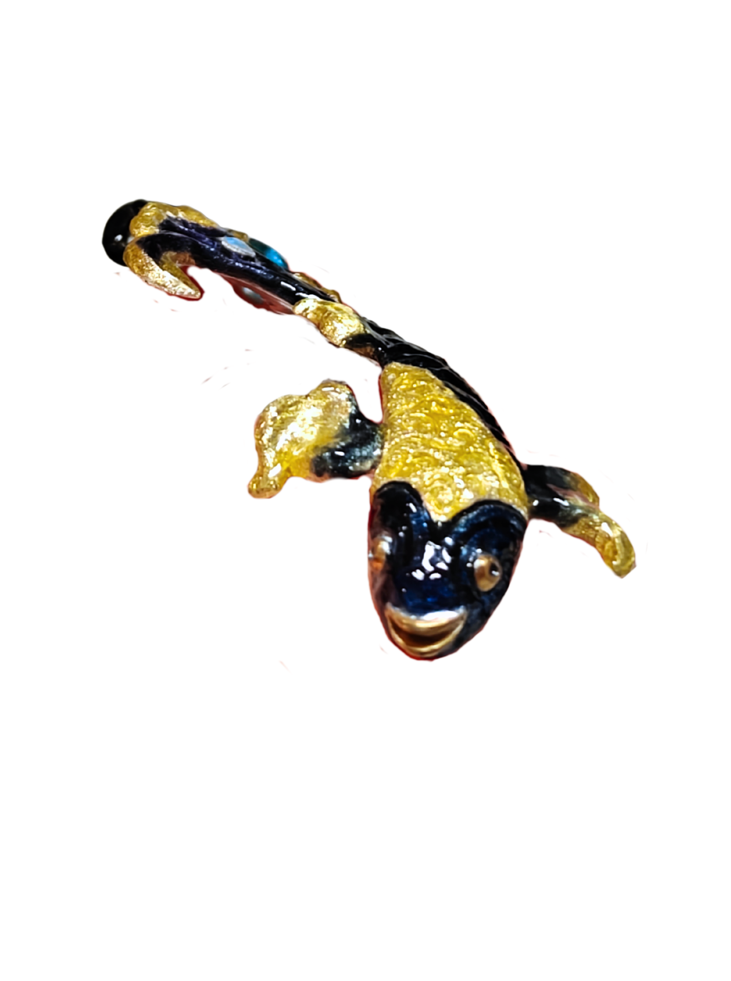 Another angle of the Ocean Duet pendant by Konforti Jewelry from the Stone Garden Collection, showing the 960 silver craftsmanship, 3 ct blue topaz, 0.01 ct opal gemstones, and vivid Limoges-style enamel artwork evoking the rhythm of the sea.