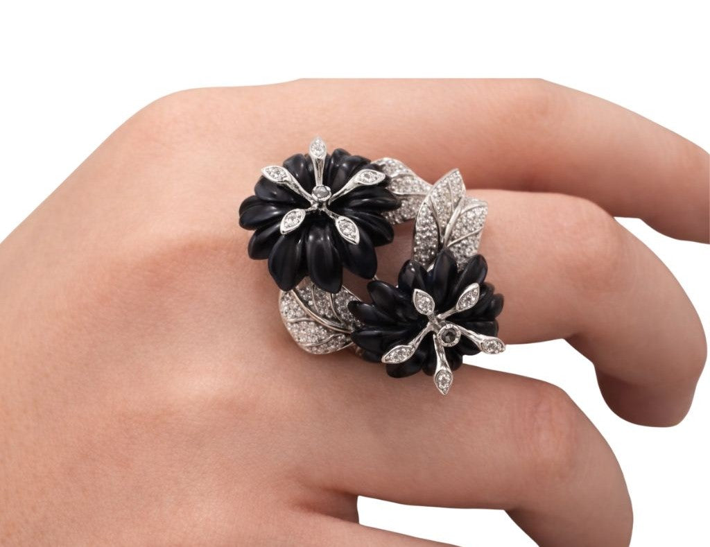 Black Petunia Ring – Hawks Eye & Diamonds | Konforti Jewelry