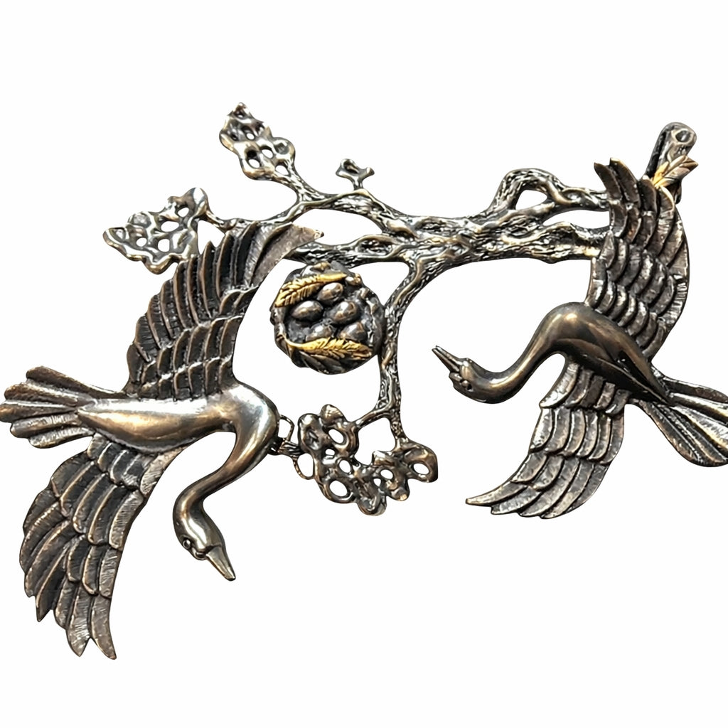 Front view of the Song of the Nest Set from the Stone Garden Collection, showcasing the handcrafted 960 silver ring and bracelet with 24K gold-plated accents and artistic tarnishing that evokes the warmth and texture of a natural nest.
