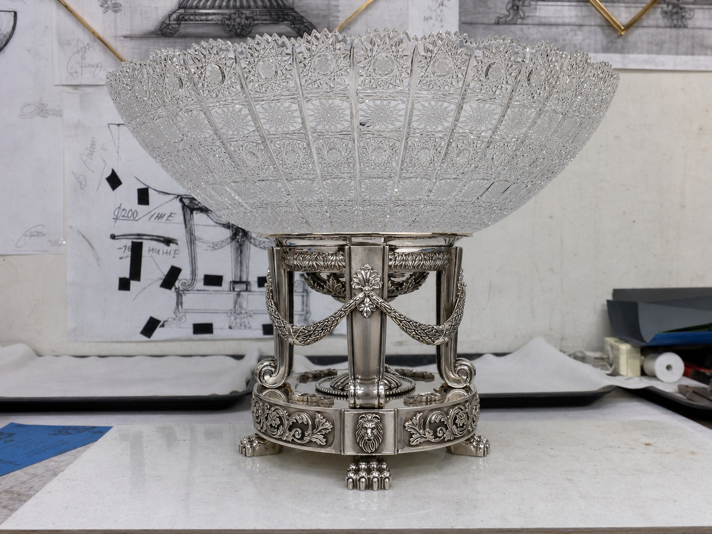 Snow Lion Centerpiece Vase in Sterling Silver – Monumental Luxury Decorative Art
