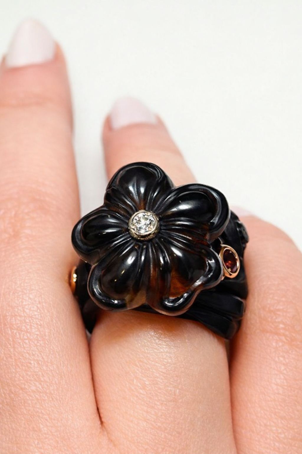 Fine Jewelry Statement Ring – Midnight Blossom Smoky Quartz Flower