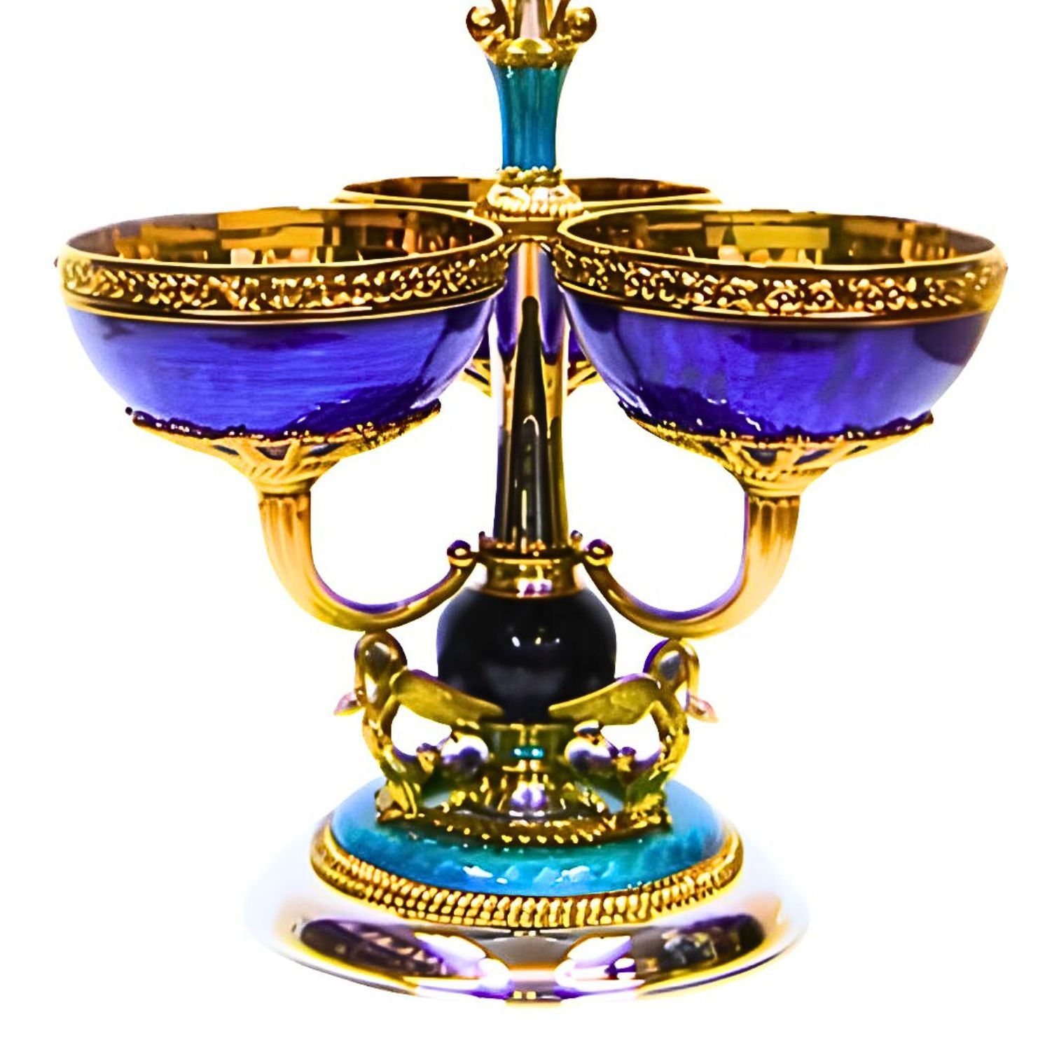 Detail view of the gilt leg ornament on the “Swan Song” sculptural ceremonial centerpiece, crafted in 960 silver with 24K gold gilding, showcasing refined ornamental metalwork inspired by classical European decorative art.