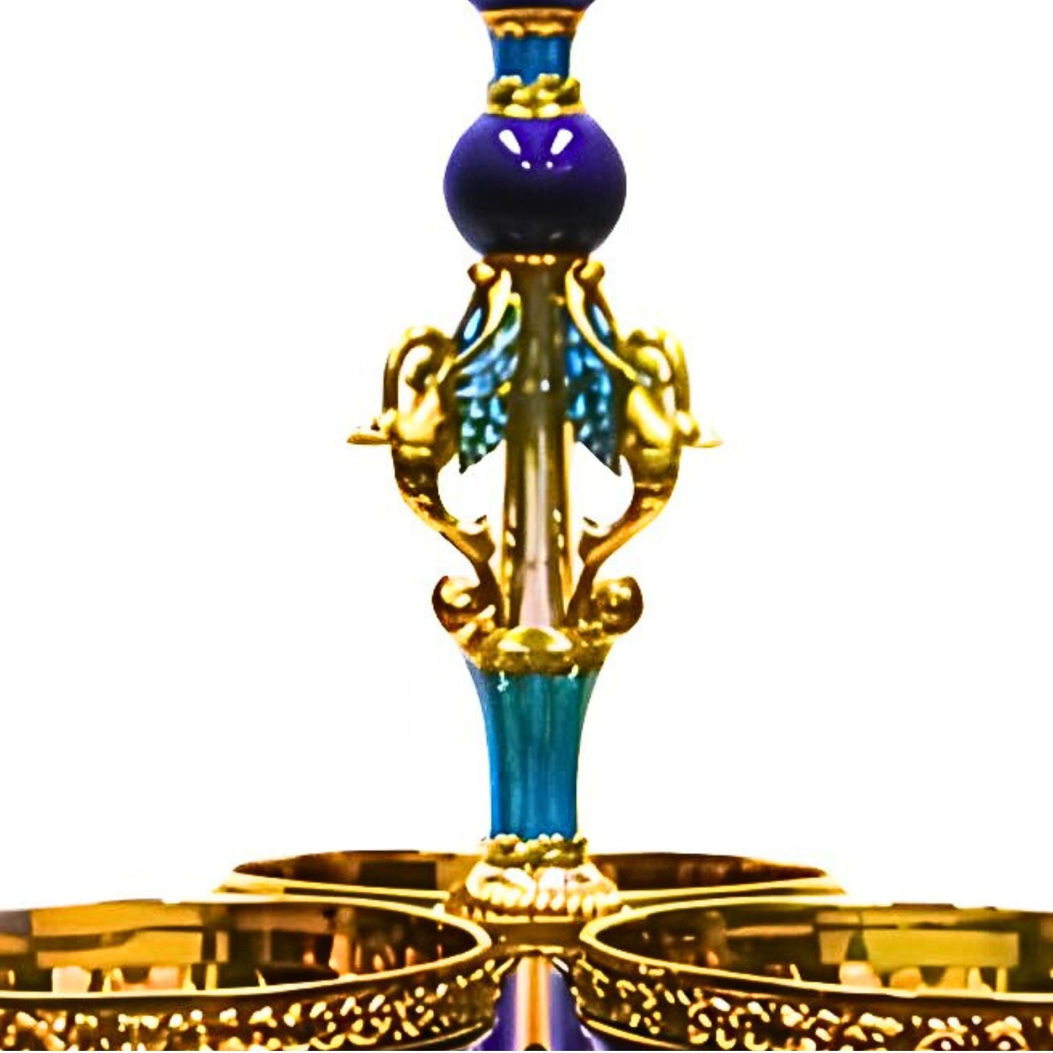 Detail view of the swan wings on the “Swan Song” sculptural ceremonial centerpiece, crafted in 960 silver with hot guilloché enamel and stained-glass enamel techniques, highlighting light-filled translucency and refined craftsmanship.