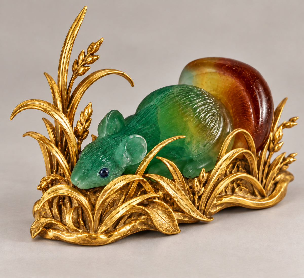 Hand-Carved Natural Fluorite Sculpture in Sterling Silver & 24K Gold Vermeil