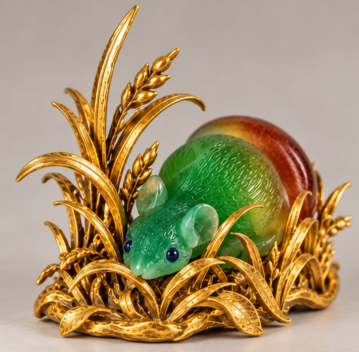 Hand-Carved Natural Fluorite Sculpture in Sterling Silver & 24K Gold Vermeil