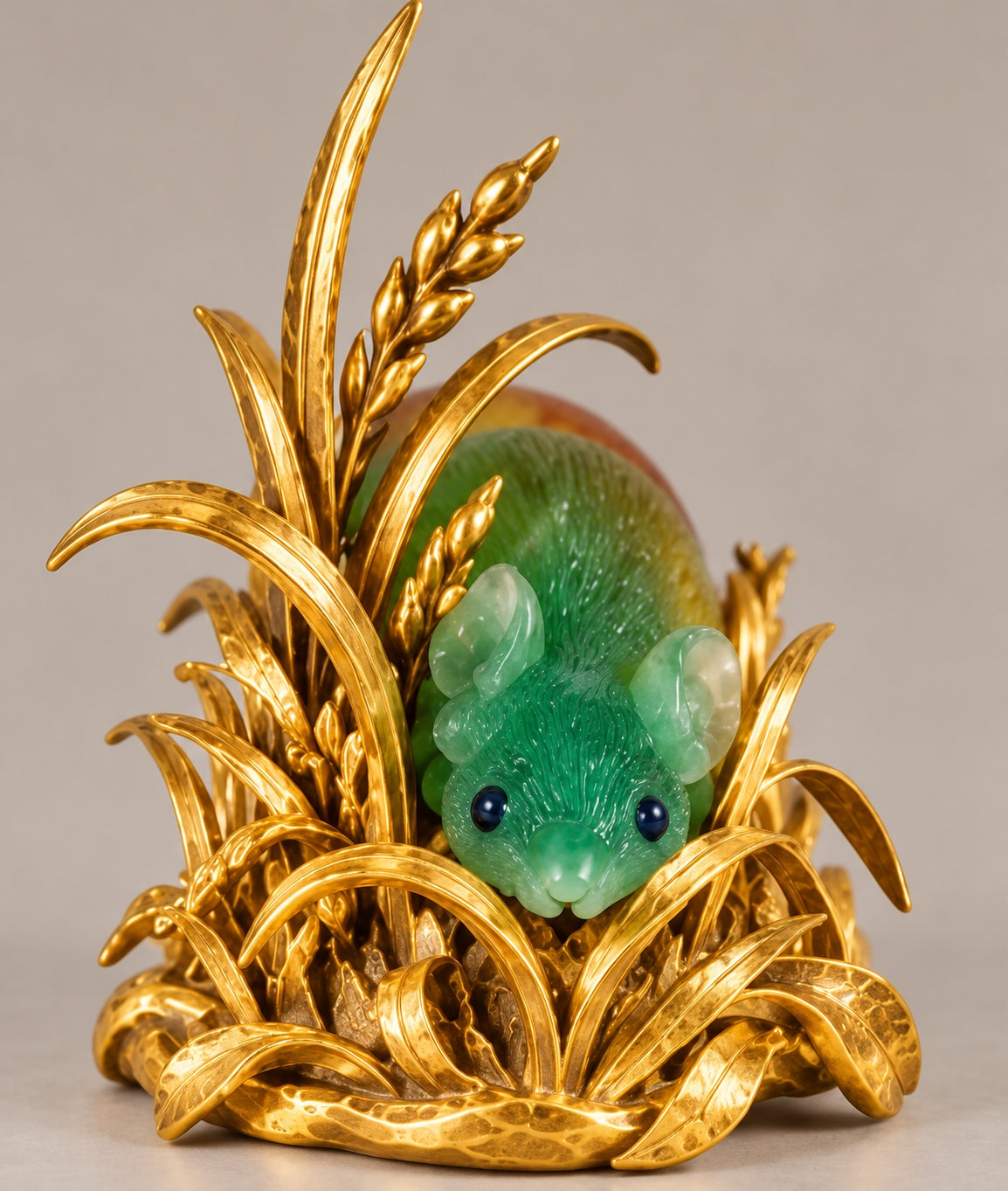 Hand-Carved Natural Fluorite Sculpture in Sterling Silver & 24K Gold Vermeil