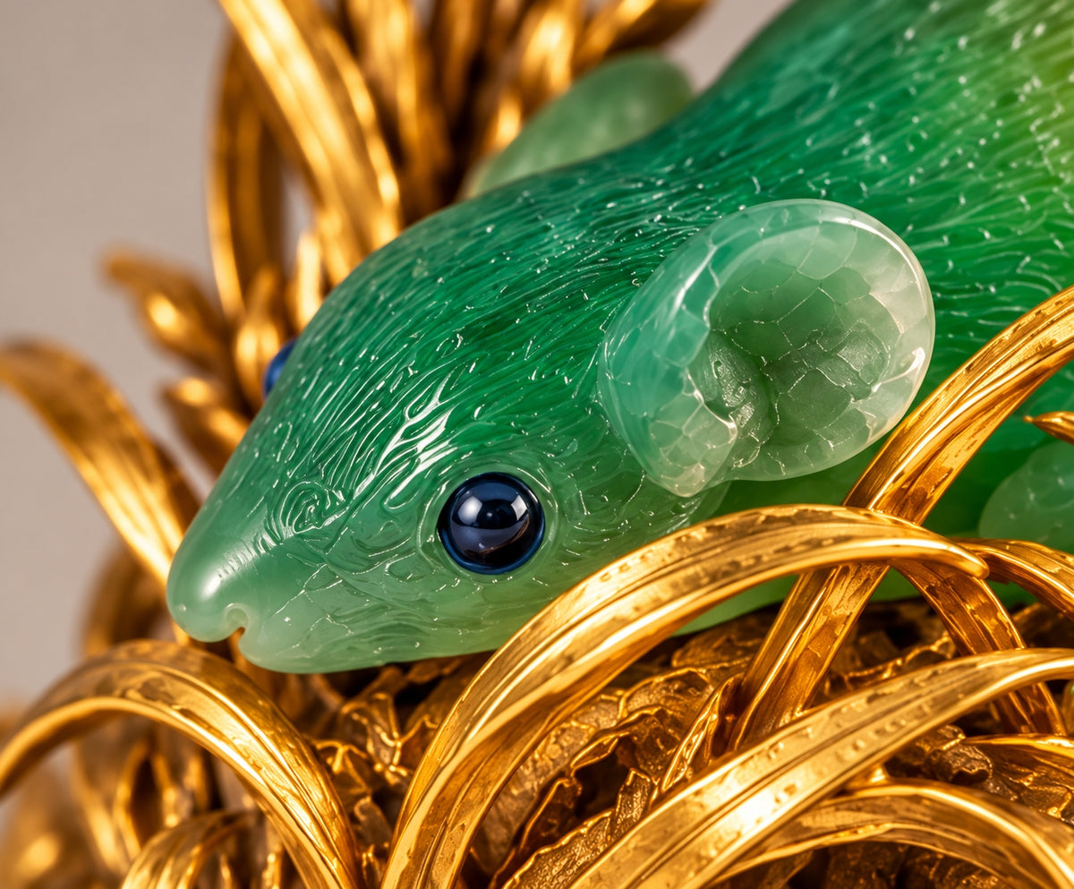 Hand-Carved Natural Fluorite Sculpture in Sterling Silver & 24K Gold Vermeil