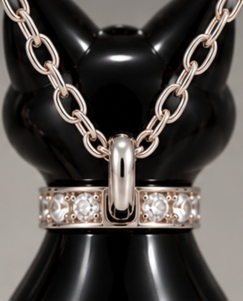 18K White Gold Black Onyx Cat Pendant with 0.80ct Diamonds and Emeralds