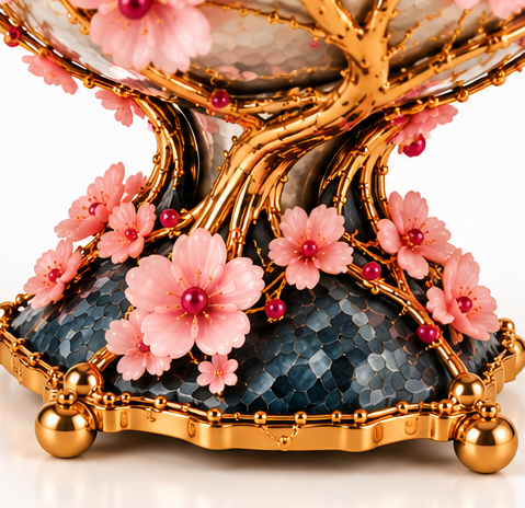 925 Sterling Silver & Pink Opal Art Nouveau Cherry Blossom Wine Set