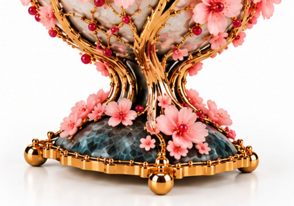 Art Nouveau Cherry Blossom Centerpiece Fruit Bowl in Sterling Silver & Pink Opal