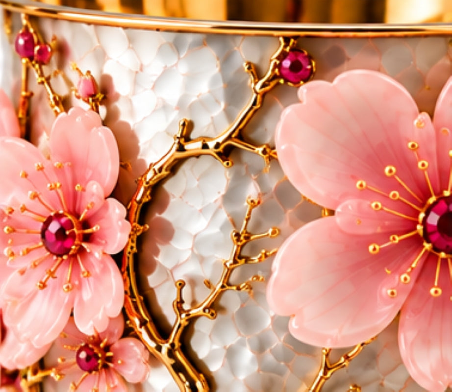 Art Nouveau Cherry Blossom Wine Goblet in Sterling Silver, Pink Opal & Vermeil