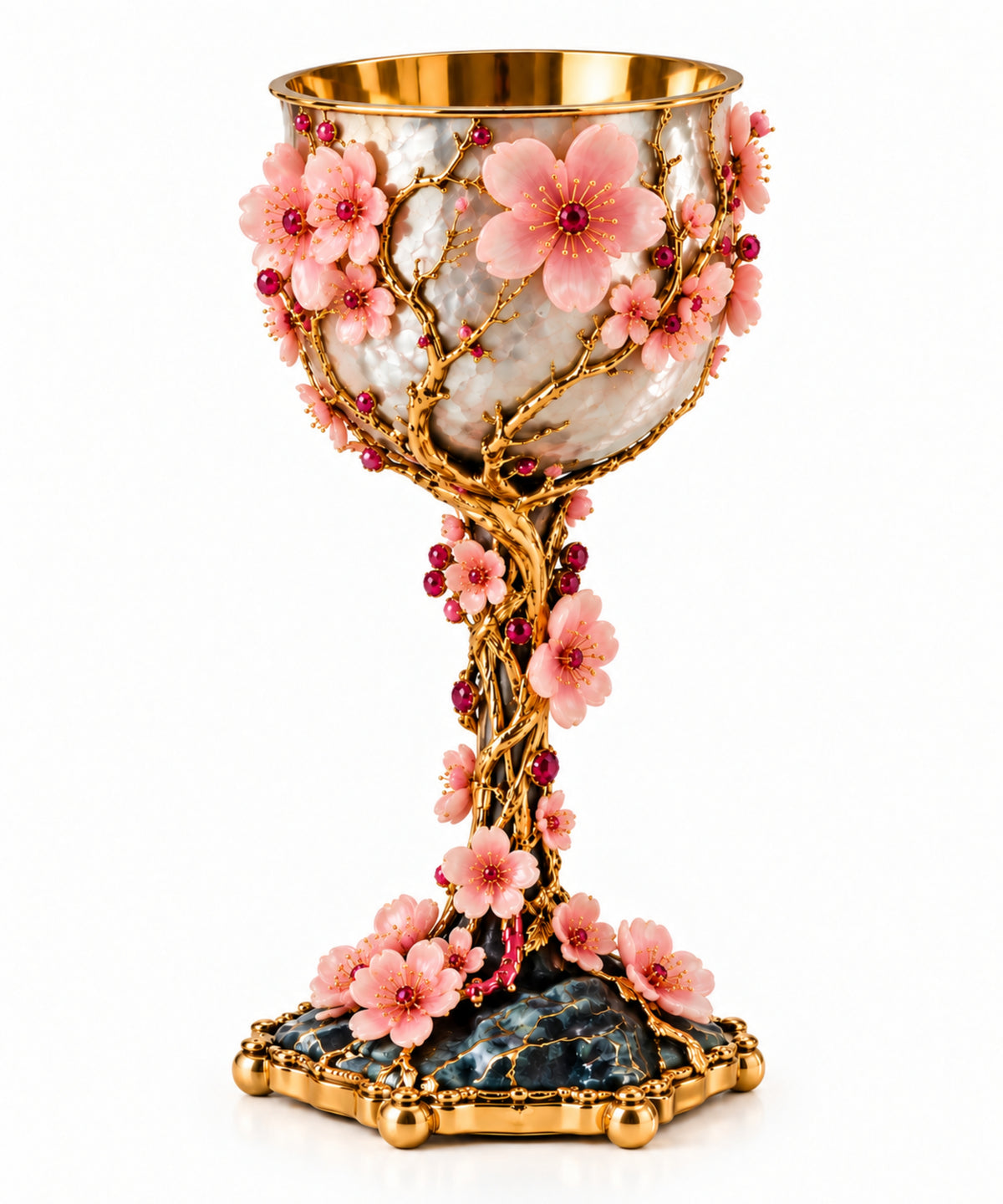 925 Sterling Silver & Pink Opal Art Nouveau Cherry Blossom Wine Set
