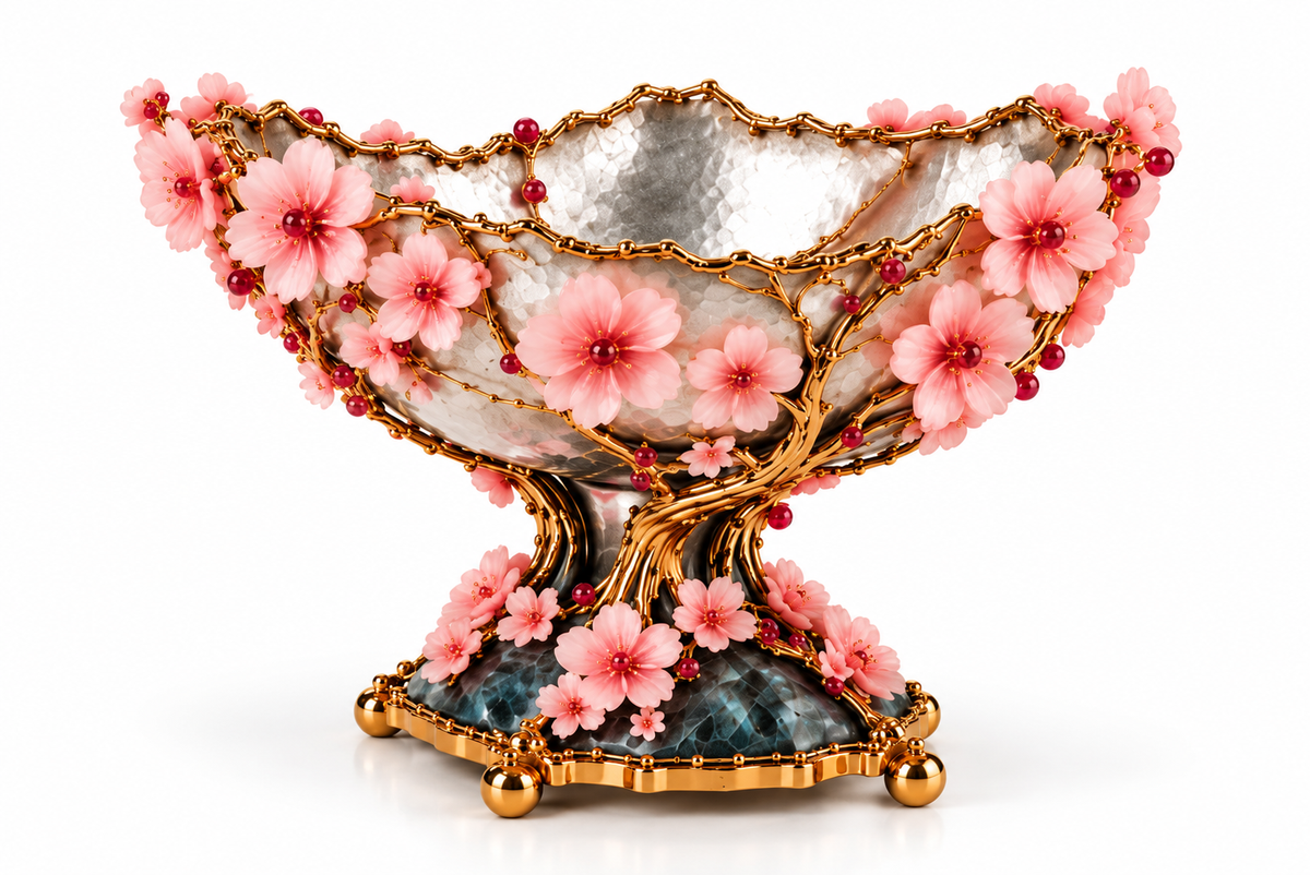 925 Sterling Silver & Pink Opal Art Nouveau Cherry Blossom Wine Set