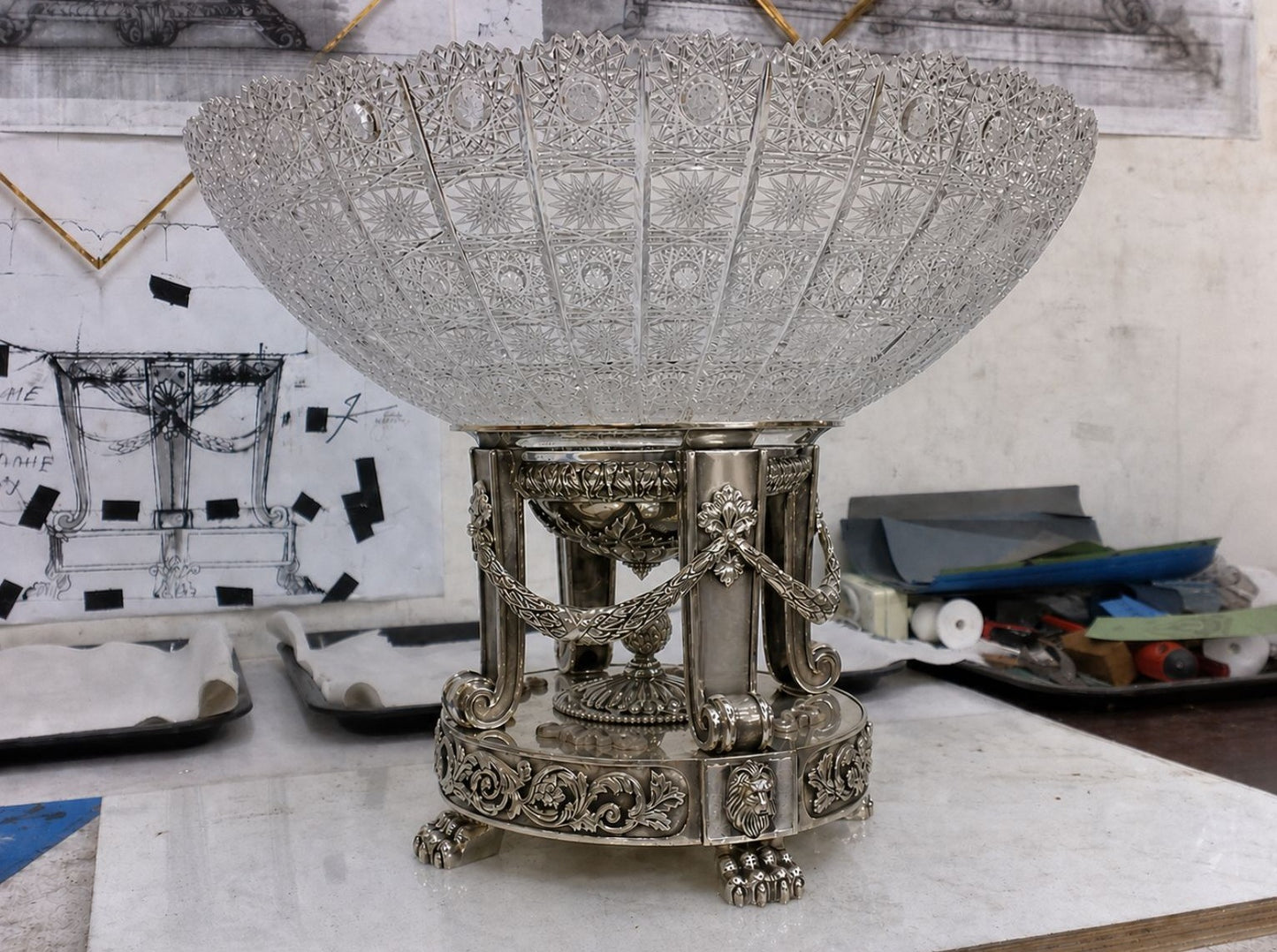 Snow Lion Centerpiece Vase in Sterling Silver – Monumental Luxury Decorative Art