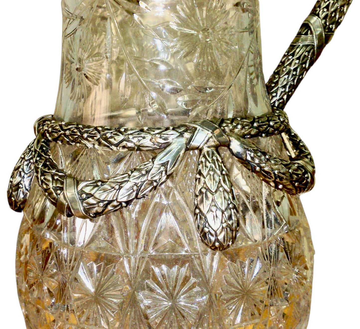 Bacchus & Satyr Silver Wine Pitcher – Sculptural Bohemian Crystal Vessel with 24K Gold Interior