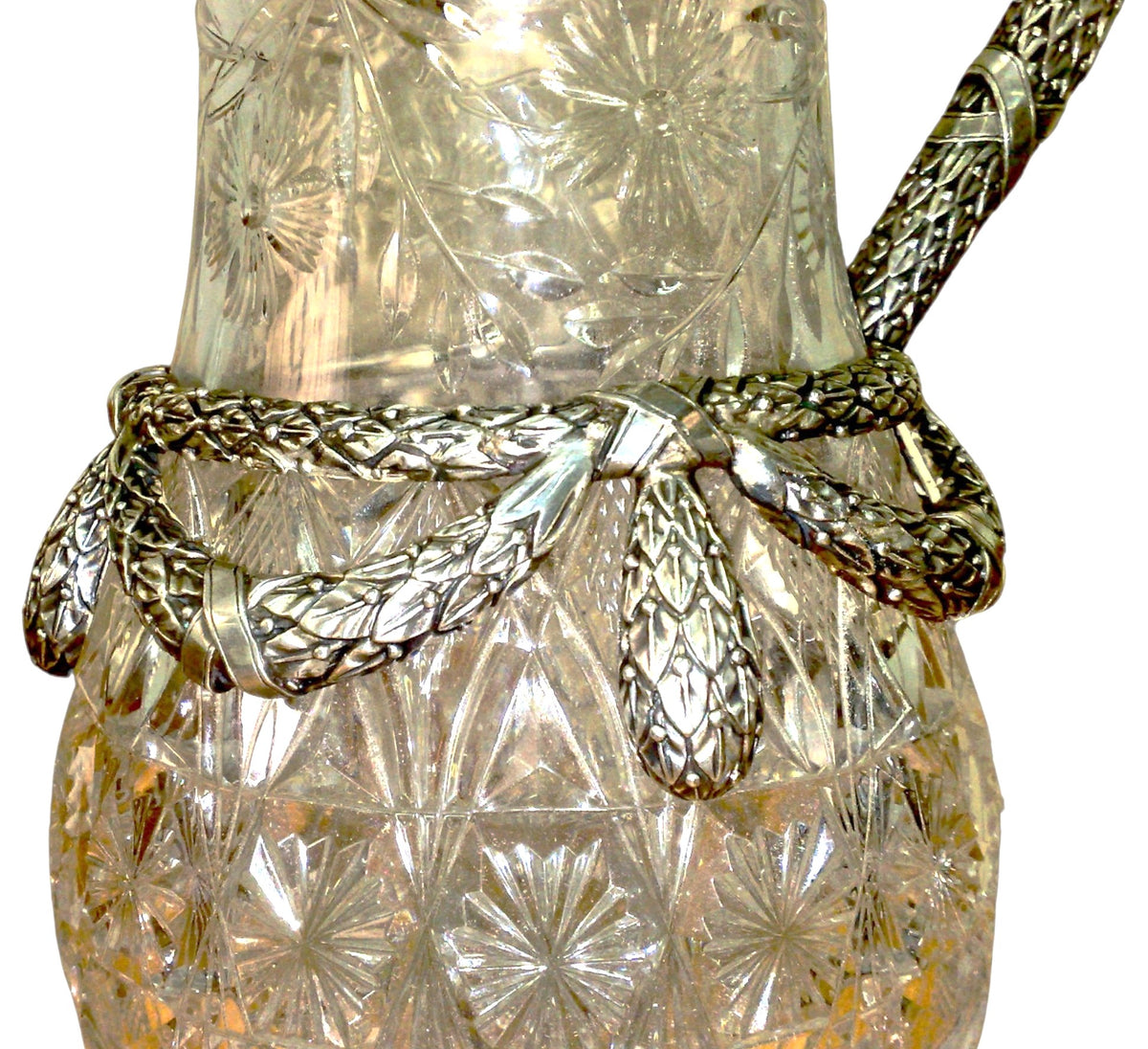 Bacchus & Satyr Silver Wine Pitcher – Sculptural Bohemian Crystal Vessel with 24K Gold Interior