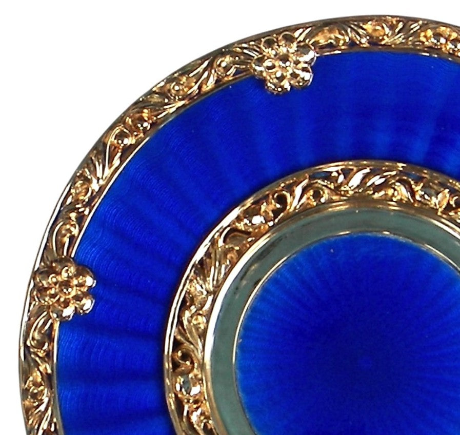 925 Silver Guilloché Enamel Kiddush Cup & Plate Set with 24K Gold Plating
