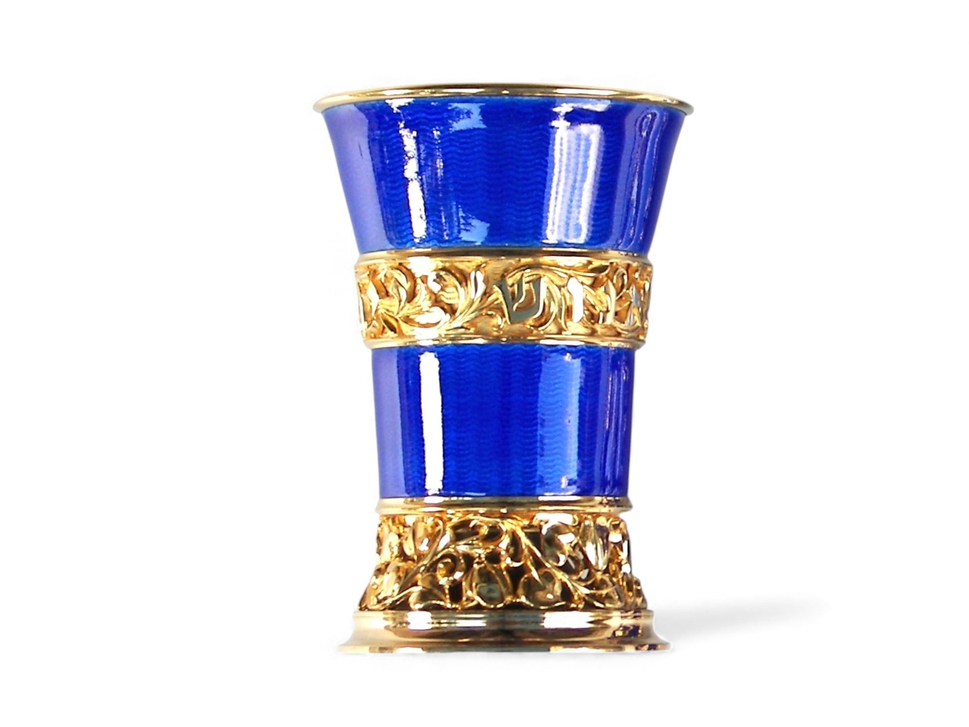 Blue hot enamel sterling silver Kiddush cup with 24K gold plating