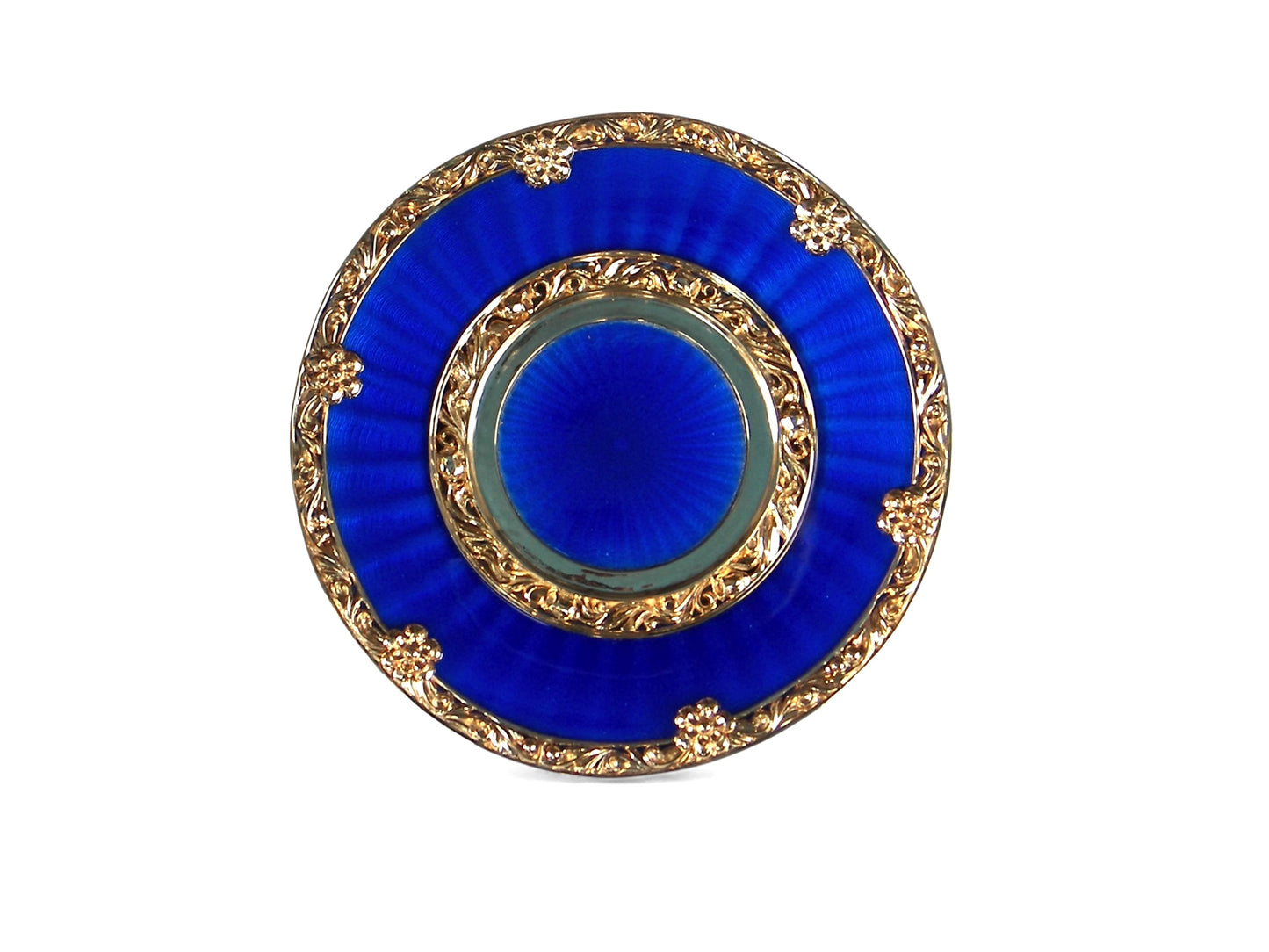 Blue hot enamel sterling silver Kiddush plate with 24K gold plating