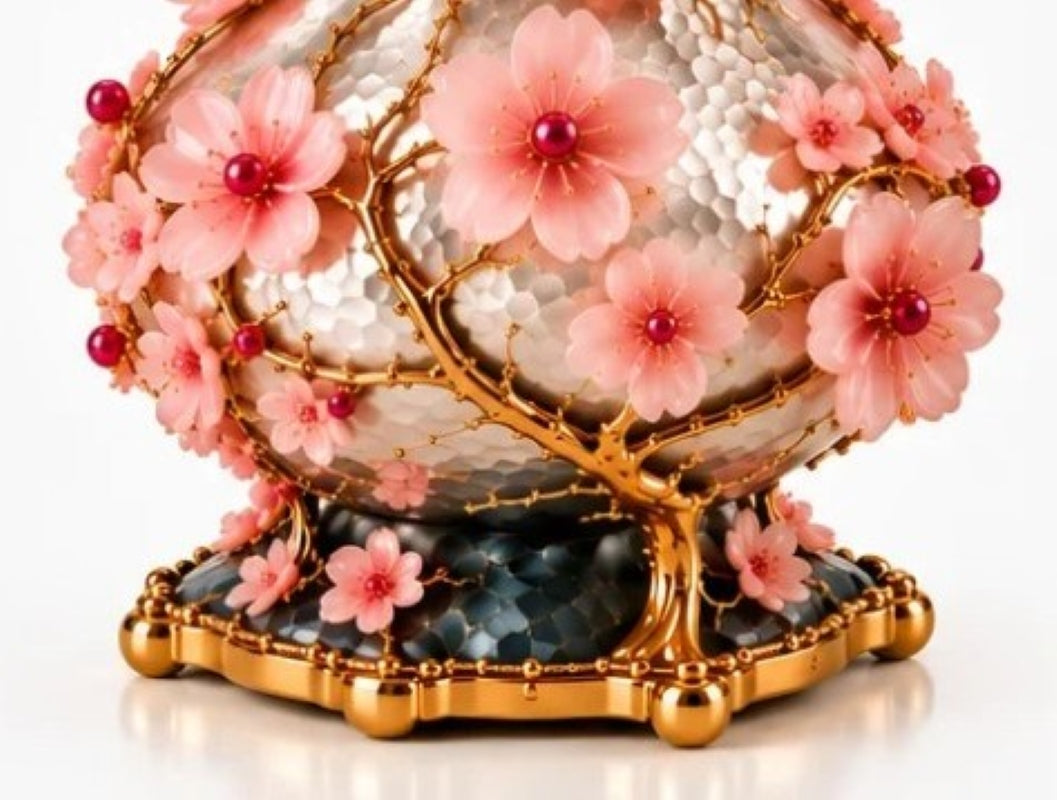 Art Nouveau Cherry Blossom Wine Pitcher with Pink Opal, Sterling Silver