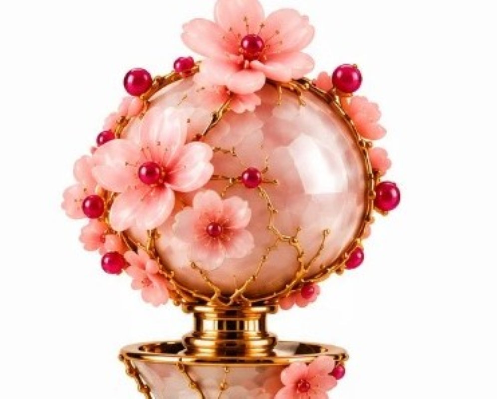 Art Nouveau Cherry Blossom Wine Pitcher with Pink Opal, Sterling Silver
