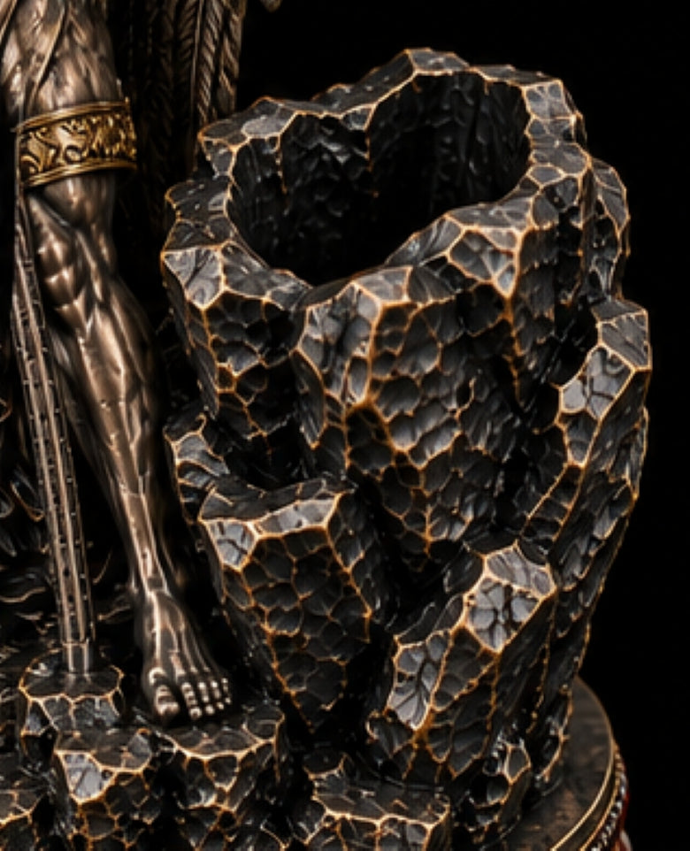Sculpted rock pen holder detail from Cronus sterling silver and gold desk sculpture