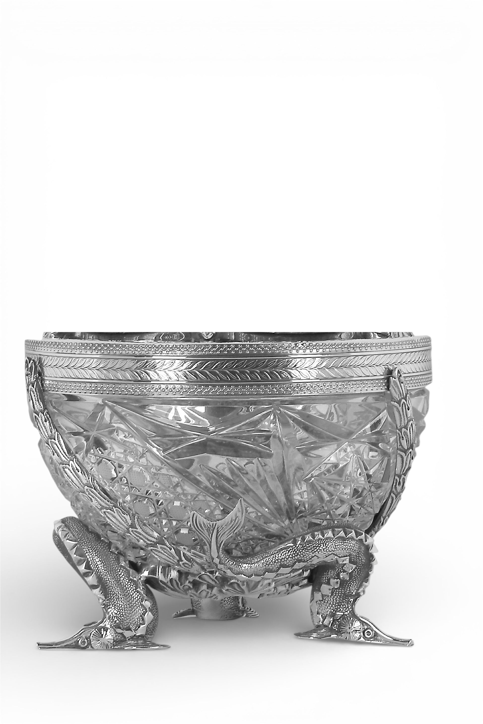 Fabergé-style sturgeon caviar server lower section with sculpted silver-gilt details