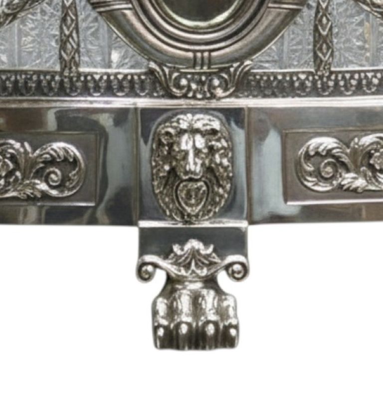 Monumental Fabergé inspired sterling silver centerpiece vase handcrafted in the Konforti atelier center detail close up