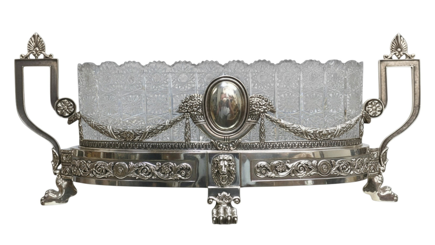Monumental Fabergé inspired sterling silver centerpiece vase handcrafted in the Konforti atelier full view