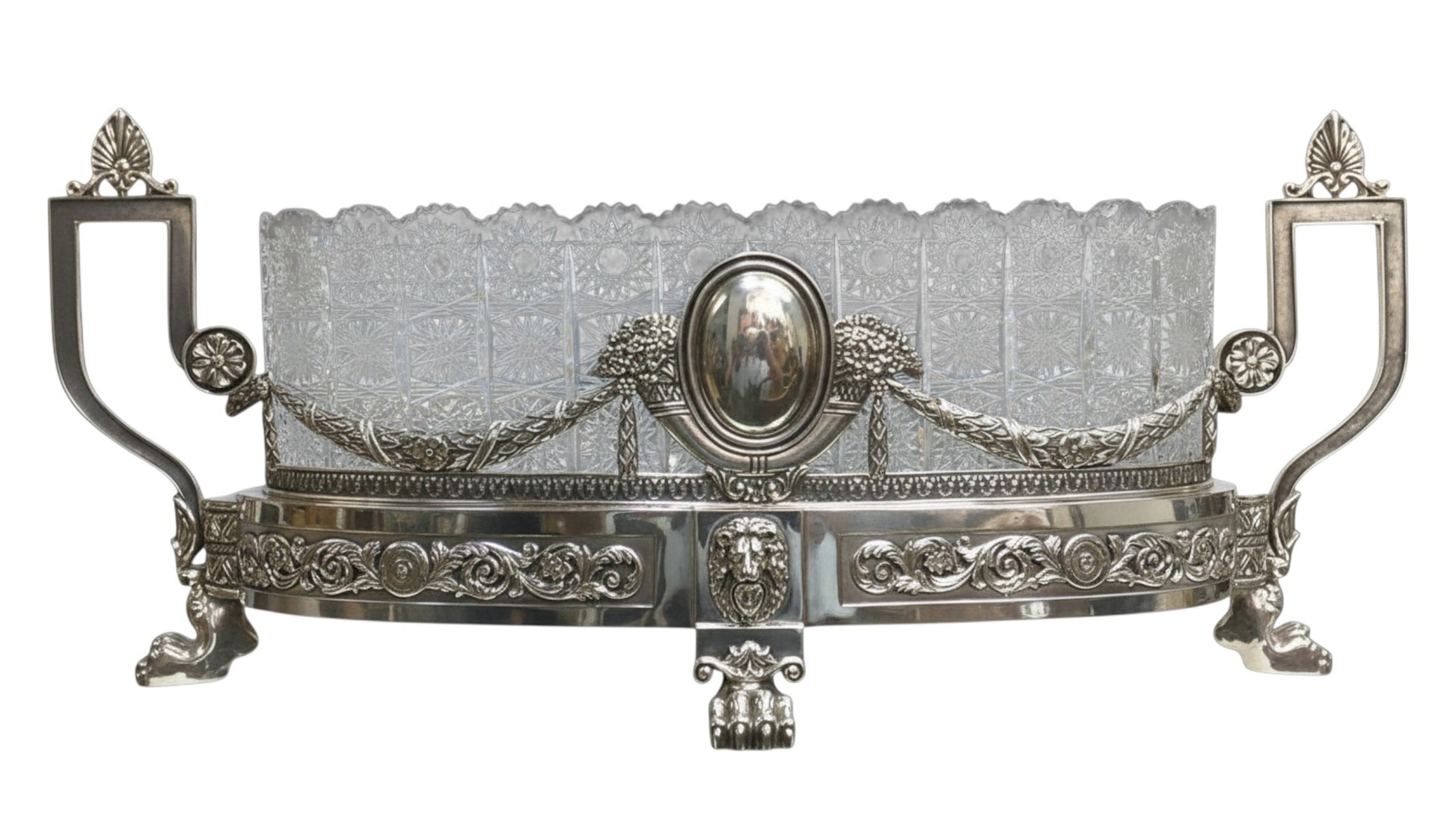 Monumental Fabergé inspired sterling silver centerpiece vase handcrafted in the Konforti atelier full view