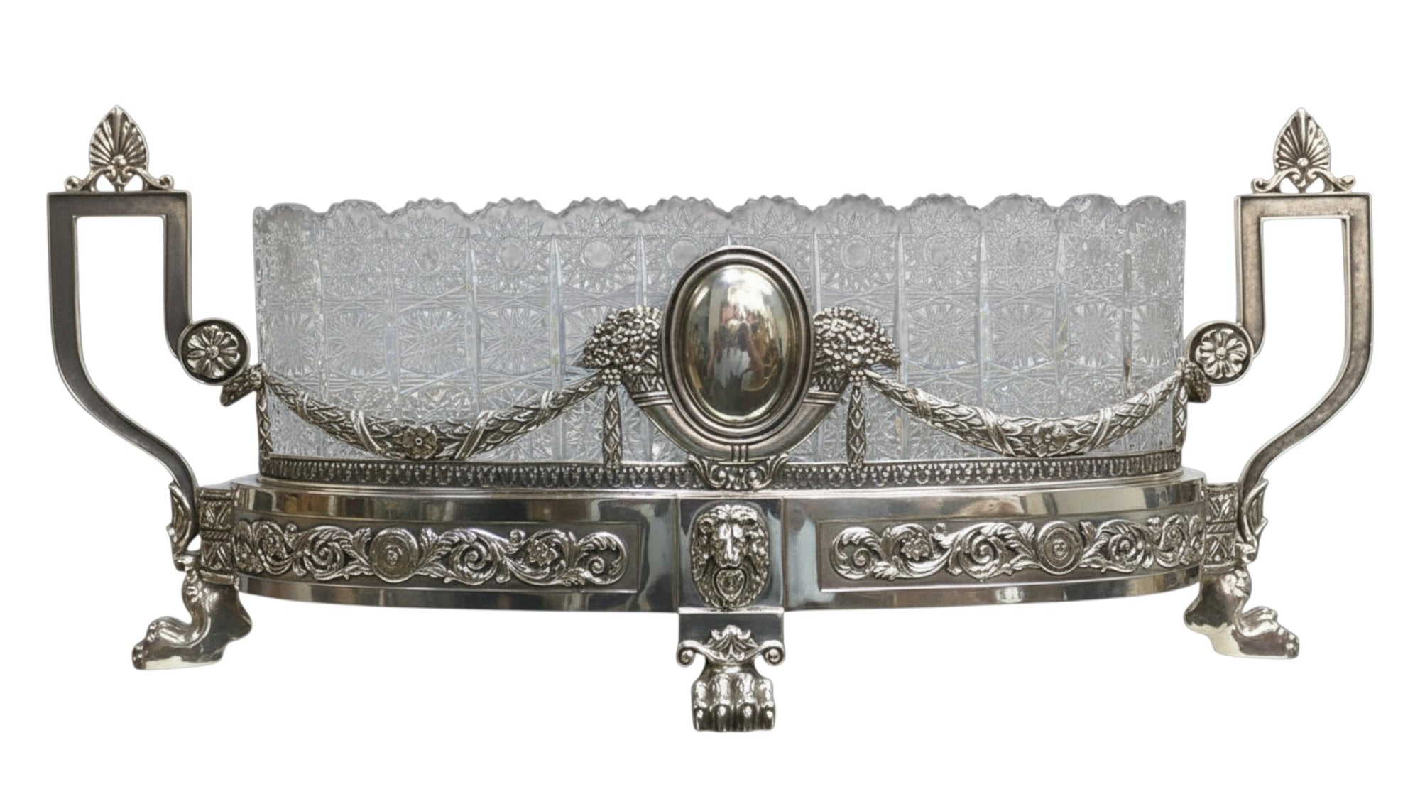 Monumental Fabergé inspired sterling silver centerpiece vase handcrafted in the Konforti atelier full view