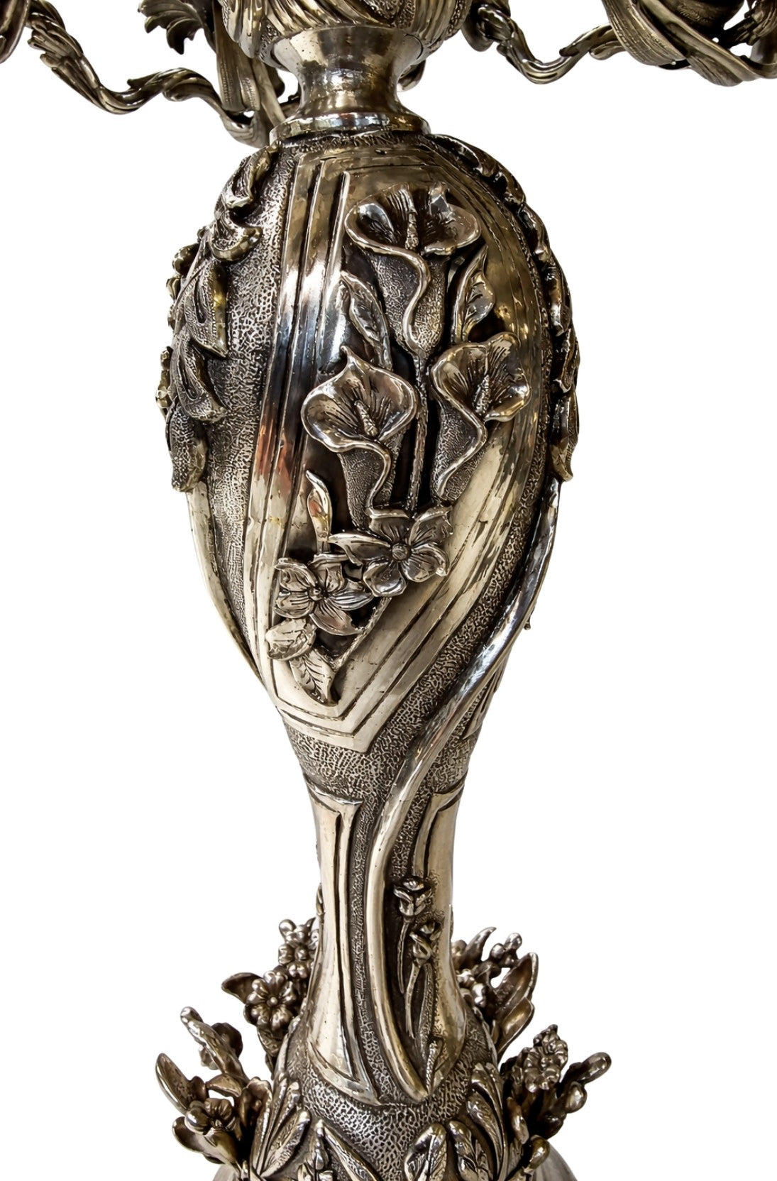 Lost wax cast sterling silver detail candelabra showing organic sculptural form and craftsmanship