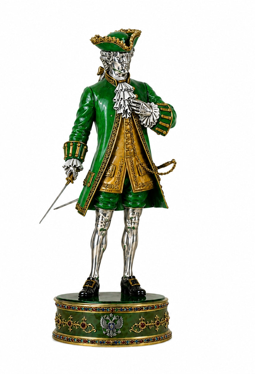 Russian court aristocrat chess piece inspired by the court of Catherine the Great in silver, enamel and gold