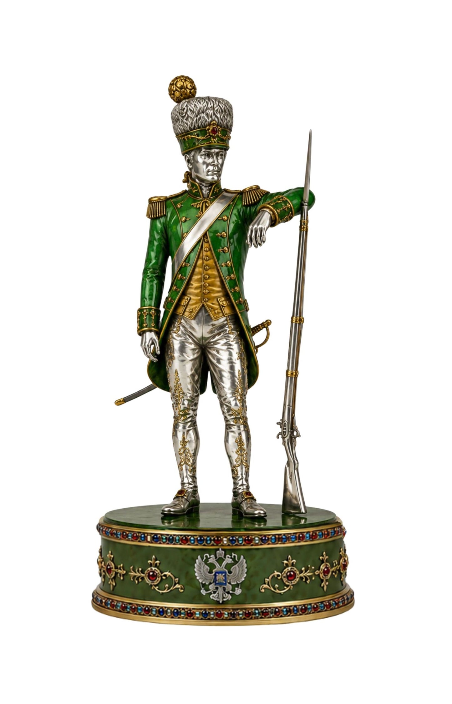 Imperial Russian Guard chess pawn inspired by the Semenovsky and Izmailovsky regiments in silver and enamel
