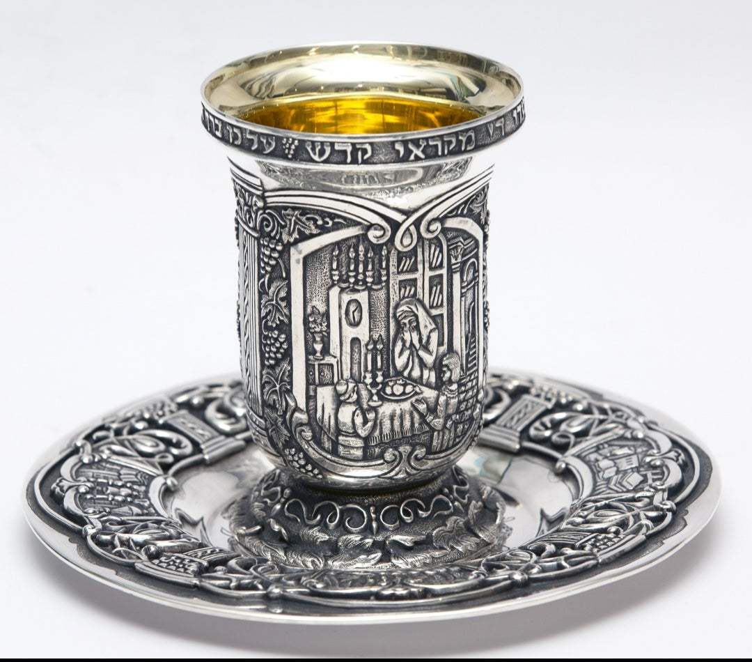 Kiddush cup interior 24k gold vermeil finish inside sterling silver cup