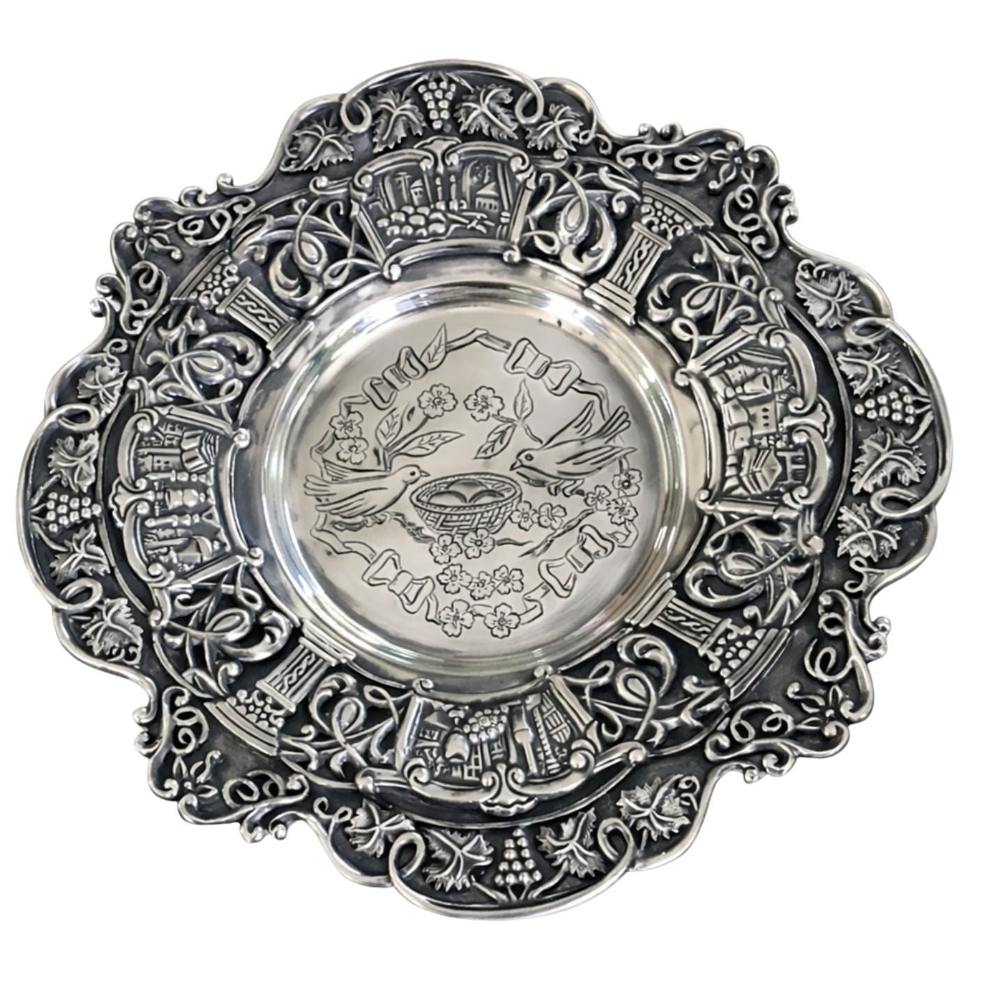 Kiddush plate alternative design variation sterling silver Judaica handcrafted detail