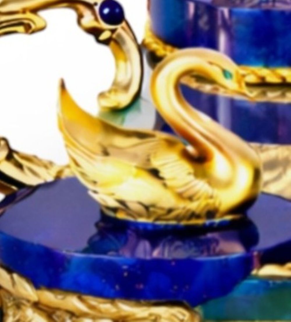 Swan Sky Imperial Tray in Silver, Gilt and Lapis Lazuli Centerpiece- Konforti
