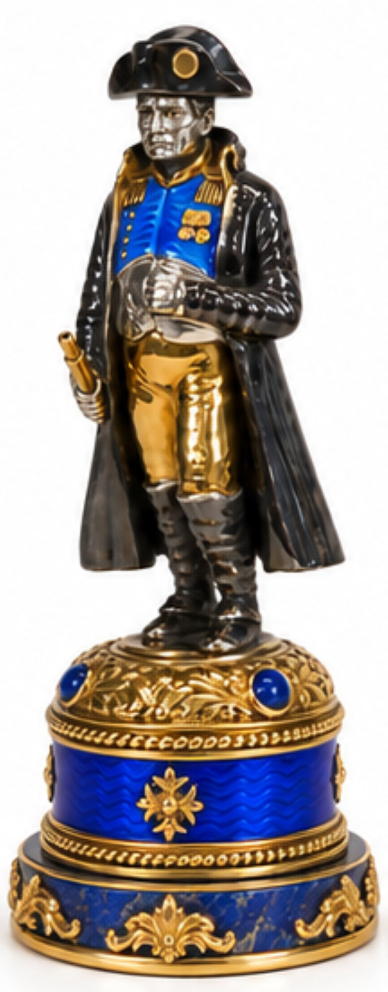 Napoleon Bonaparte sterling silver and 24K gold gilt paper holder with blue guilloché hot enamel and lapis lazuli base