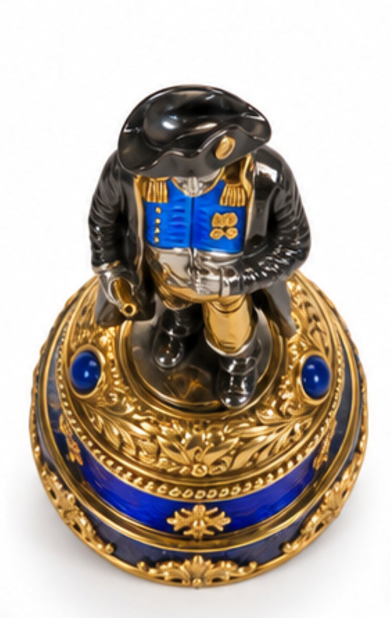 Top view of Napoleon Bonaparte sterling silver paper holder with ornate 24K gold gilt, blue enamel and lapis lazuli details