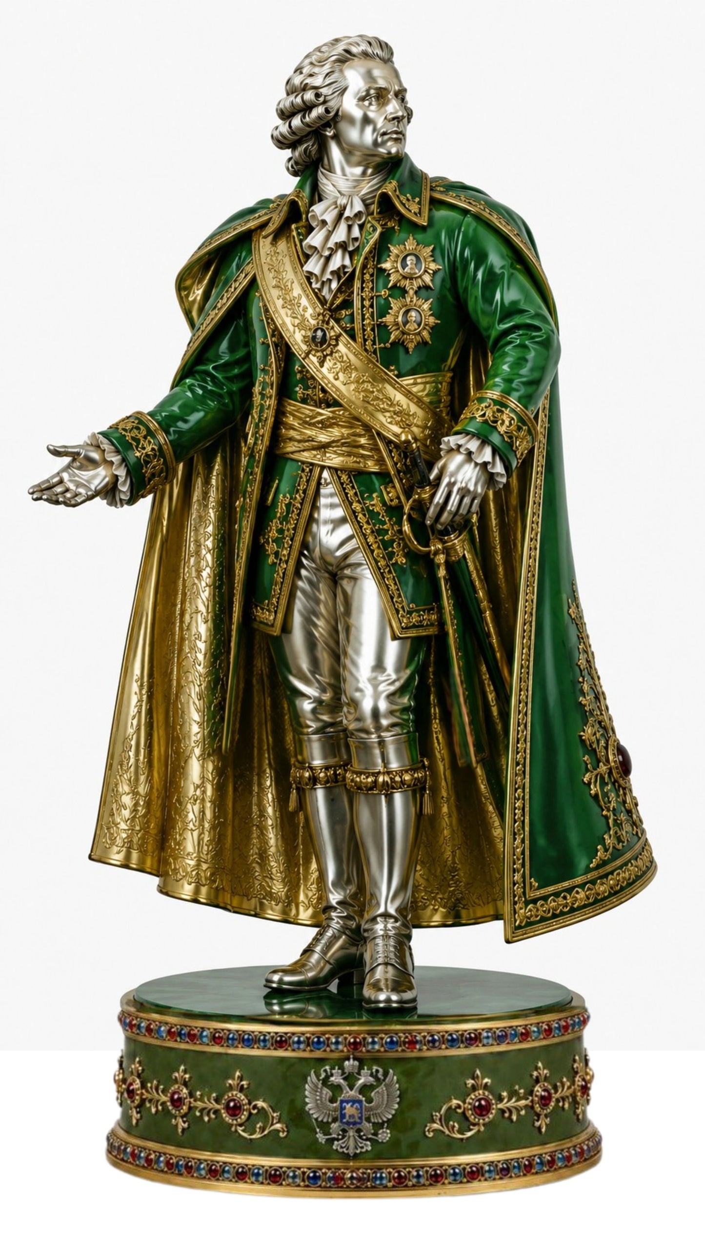Prince Grigory Potemkin chess king figure handcrafted in silver, enamel, gemstones and 24K gold vermeil