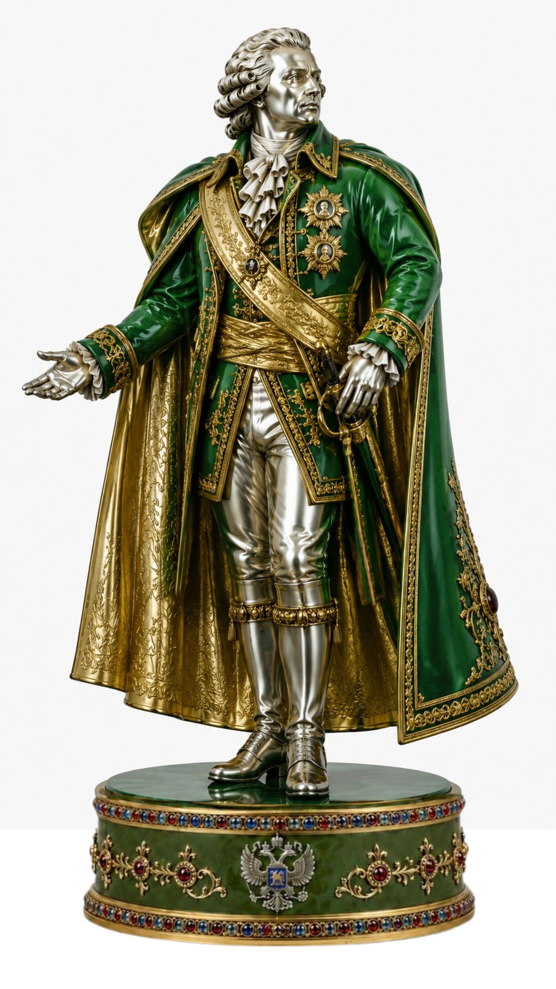 Prince Grigory Potemkin chess king figure handcrafted in silver, enamel, gemstones and 24K gold vermeil