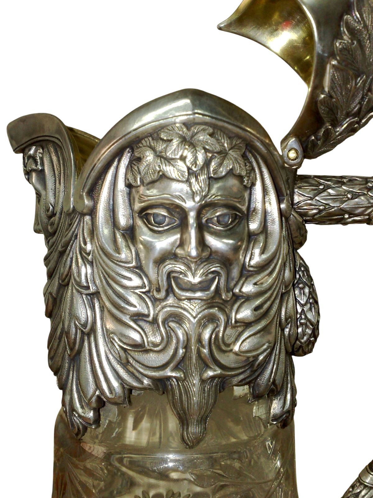 Bacchus & Satyr Silver Wine Pitcher – Sculptural Bohemian Crystal Vessel with 24K Gold Interior