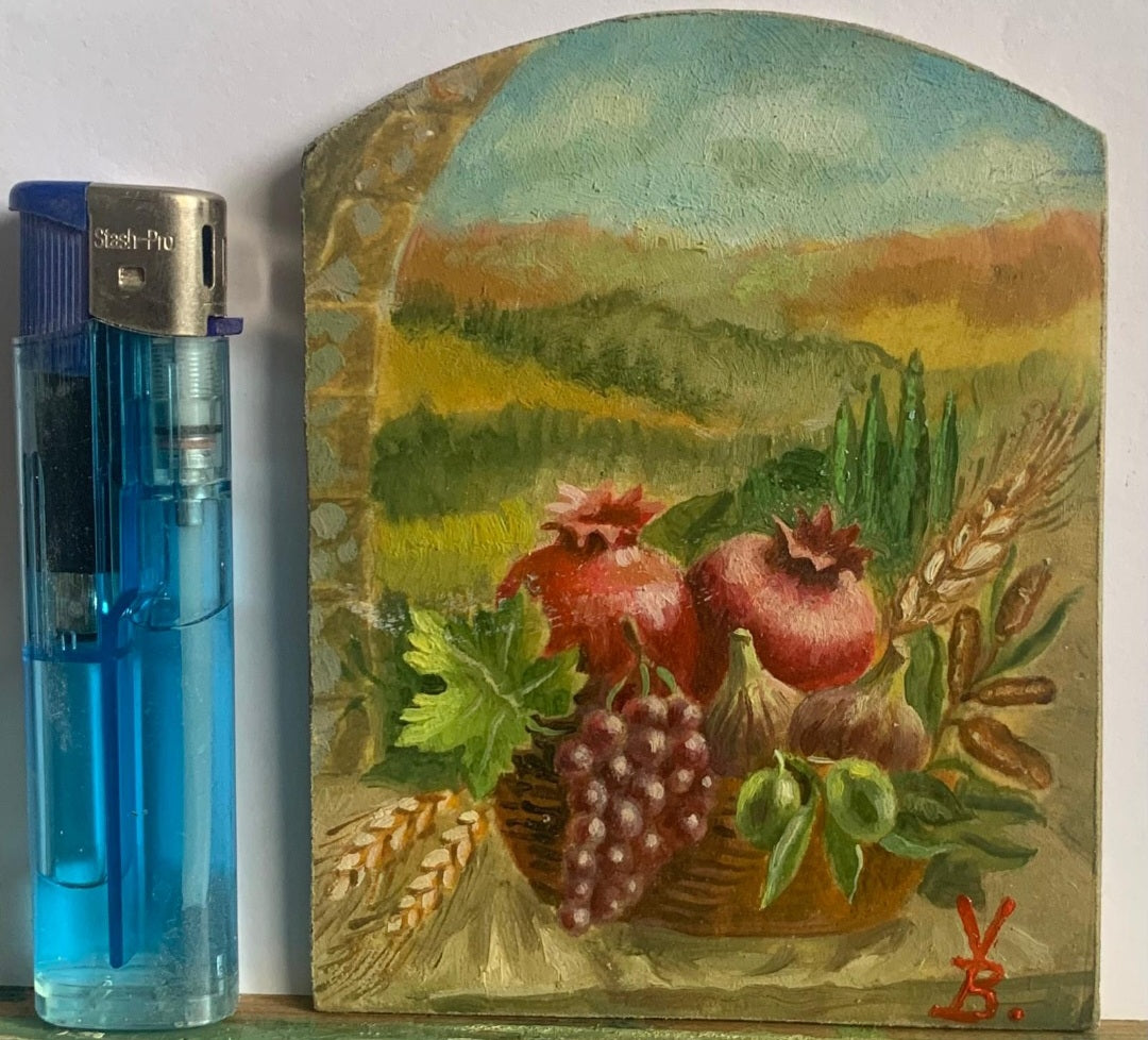 Jerusalem Stone Judaica Centerpiece with Sterling Silver & Oil Paintings