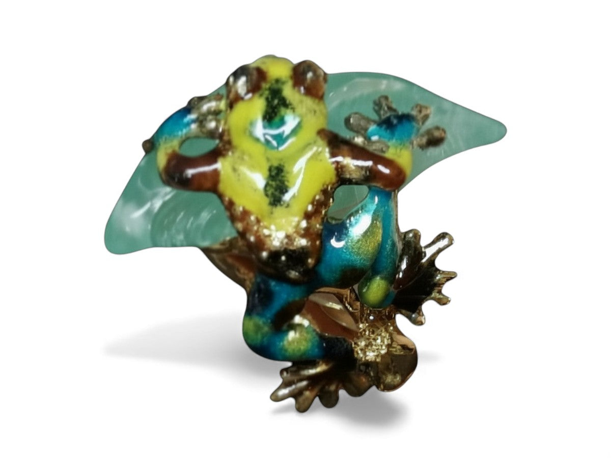 Front view of the Summer Pond ring showcasing the 64ct carved aquamarine centerpiece, vivid enamel painting, and sapphire-set 18K gold setting.