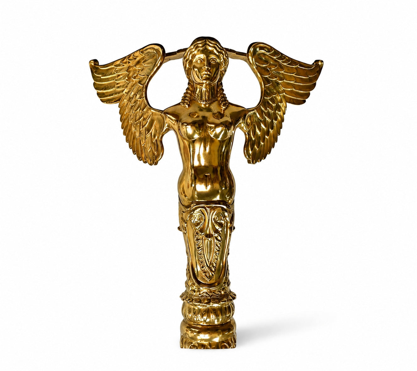 Three-quarter view of a museum-quality Napoleon chess table featuring winged Victory figures, black lacquered wood, lapis lazuli cabochons and rich vermeil ornamentation.