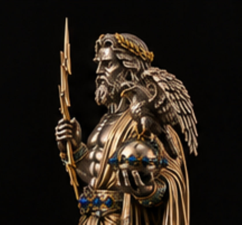 Zeus eagle and orb sculpture detail in sterling silver, 18K gold and natural gemstones